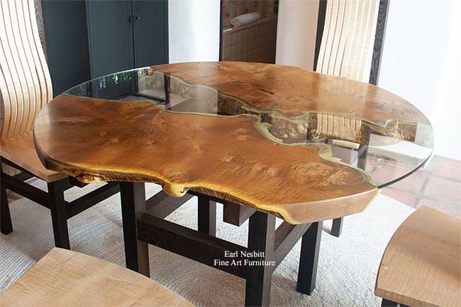 round live edge dining table from other side